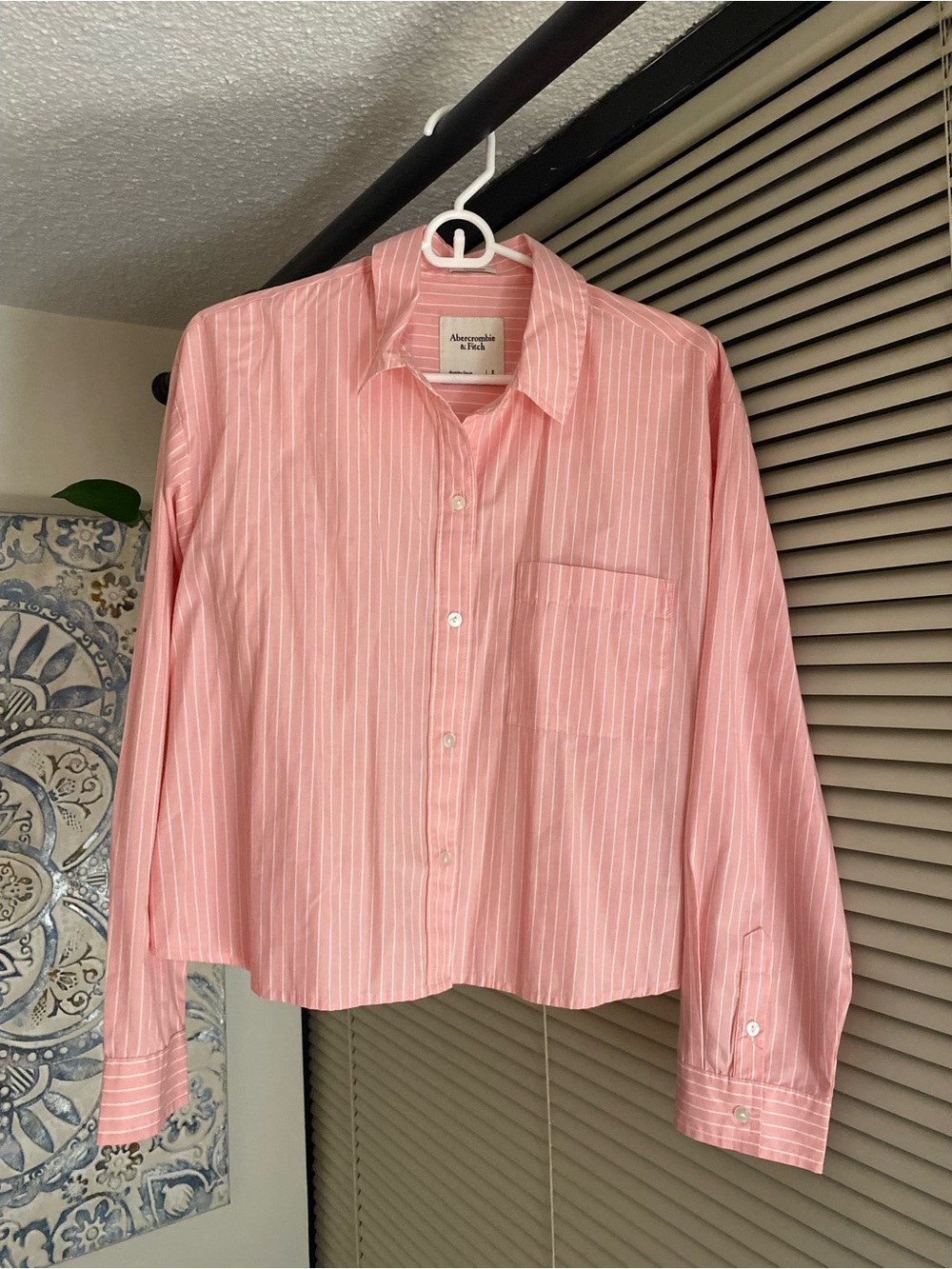 Abercrombie & Fitch Pink Striped Poplin Oversized Crop Button Up Shirt, Like New